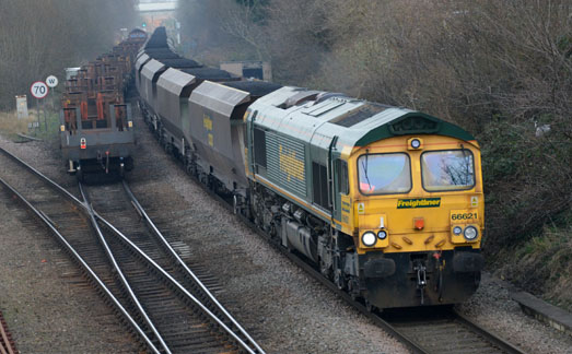 66621 passing 66076 at Water Orton