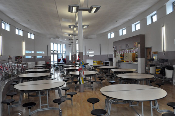 The inside of the
        dining hall
